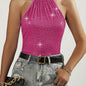 Sequined Tie Back Halter Top, Elegant Sleeveless Top For Summer, Women's Clothing