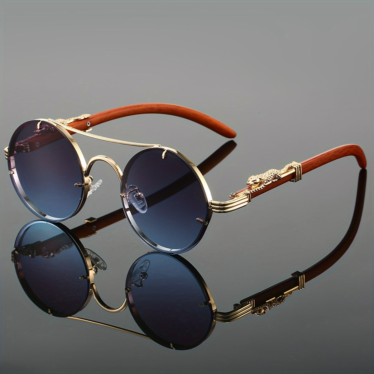 1pc Women, Fashion Round Glasses Stylish High-end Leopard Print Metal Leg Black Glasses, Retro Luxury Men'S Glasses, Suitable for Decorating Driving Wear and Daily Wear.