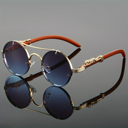 1pc Women, Fashion Round Glasses Stylish High-end Leopard Print Metal Leg Black Glasses, Retro Luxury Men'S Glasses, Suitable for Decorating Driving Wear and Daily Wear.