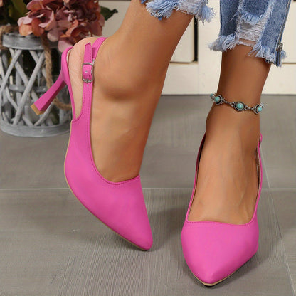 Women's Slingback High Heels, Solid Color Pointed Toe Buckle Strap Stilettos, Party & Dress Summer Shoes for Koningsdag/King's Day