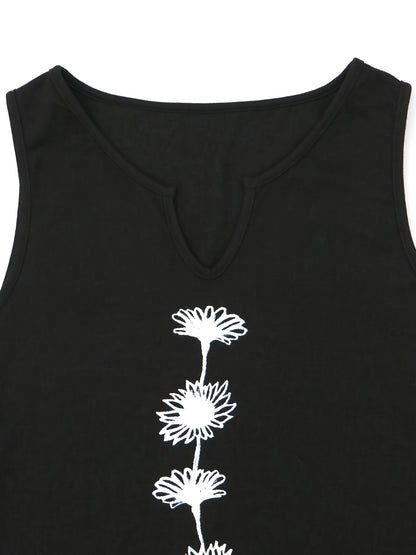 Chic Summertime Floral Tank Top – Breezy Sleeveless Notch Neck Design – Versatile Womens Fashion