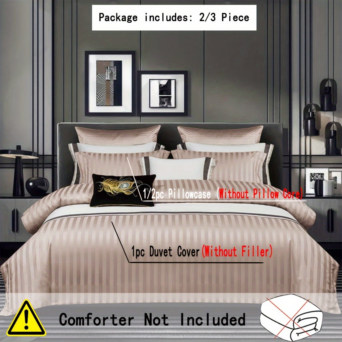 3pcs Luxury Duvet Cover Set (1*Duvet Cover + 2*Pillowcase, Without Core), White Satin Print Bedding Set, Soft Comfortable Duvet Cover, For Bedroom, Guest Room