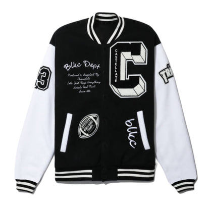 Mens Fashionable Letter Print Varsity Jacket - Color Block Button Up for Spring/Fall - Casual Style Perfect for School or Baseball