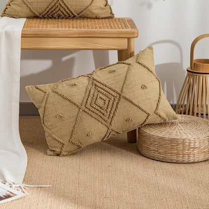 1pc Brown Checkered Throw Pillow Cover - Retro Simple Style Canvas Circle Velvet Craft for Living Room Sofa Bedroom Decor