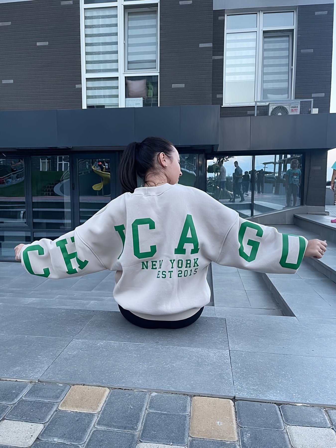 Plus Size Casual Top, Women's Plus Letter Print Drop Shoulder Long Sleeve Round Neck Sweatshirt