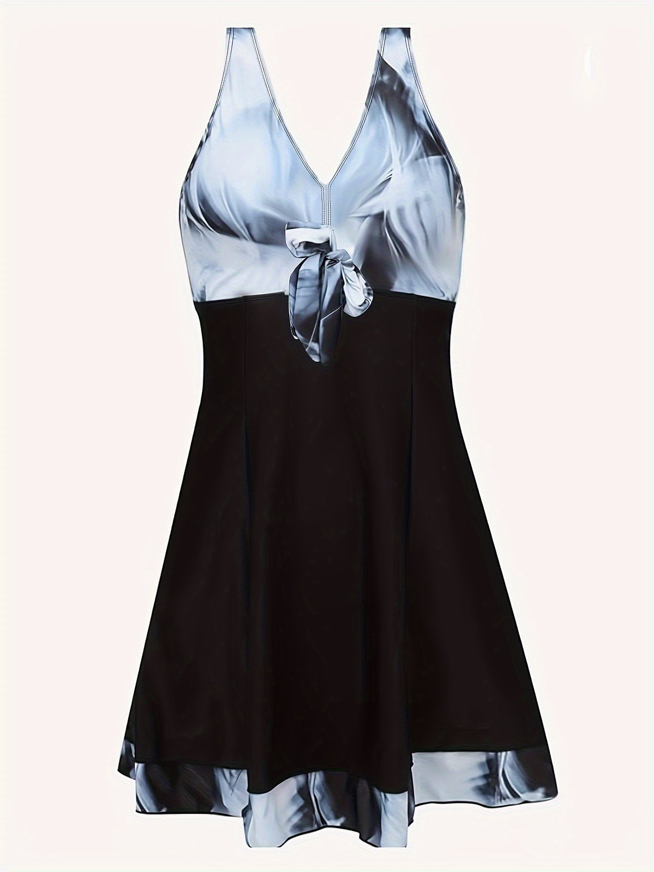 Plus Size Womens Vibrant Floral Print Tie Front V Neck One Piece Swimsuit - High Stretch, Comfortable, Vacation Essential - Polyester Knit Fabric, Random Printing, No Sheer