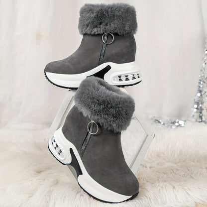 Women's Platform Short Boots, Comfortable Side Zipper Ankle Boots, Stylish Plush Lined Boots