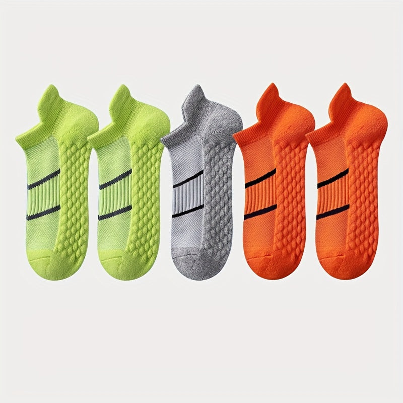 5pairs Men's Professional Sports Socks, Summer Thin Mesh Breathable Sweat-absorbing Anti-odor Ear Lifting Heel Guard Short Socks