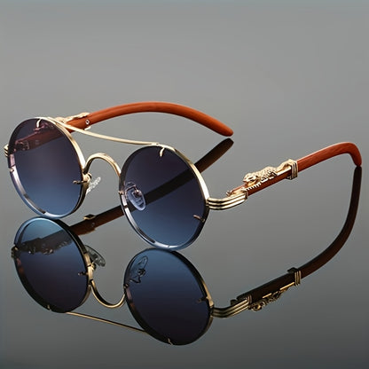 1pc Women, Fashion Round Glasses Stylish High-end Leopard Print Metal Leg Black Glasses, Retro Luxury Men'S Glasses, Suitable for Decorating Driving Wear and Daily Wear.