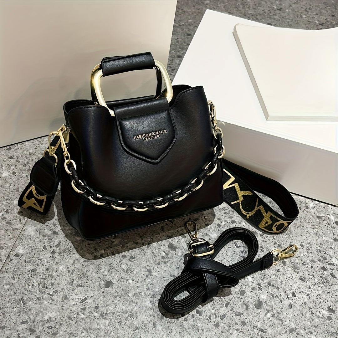 Fashion Top Handle Bucket Bag, Trendy PU Handbag, Women'S Casual Handbag & Shoulder Satchel Purse