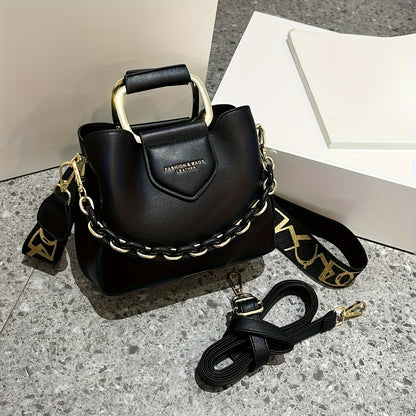 Fashion Top Handle Bucket Bag, Trendy PU Handbag, Women'S Casual Handbag & Shoulder Satchel Purse