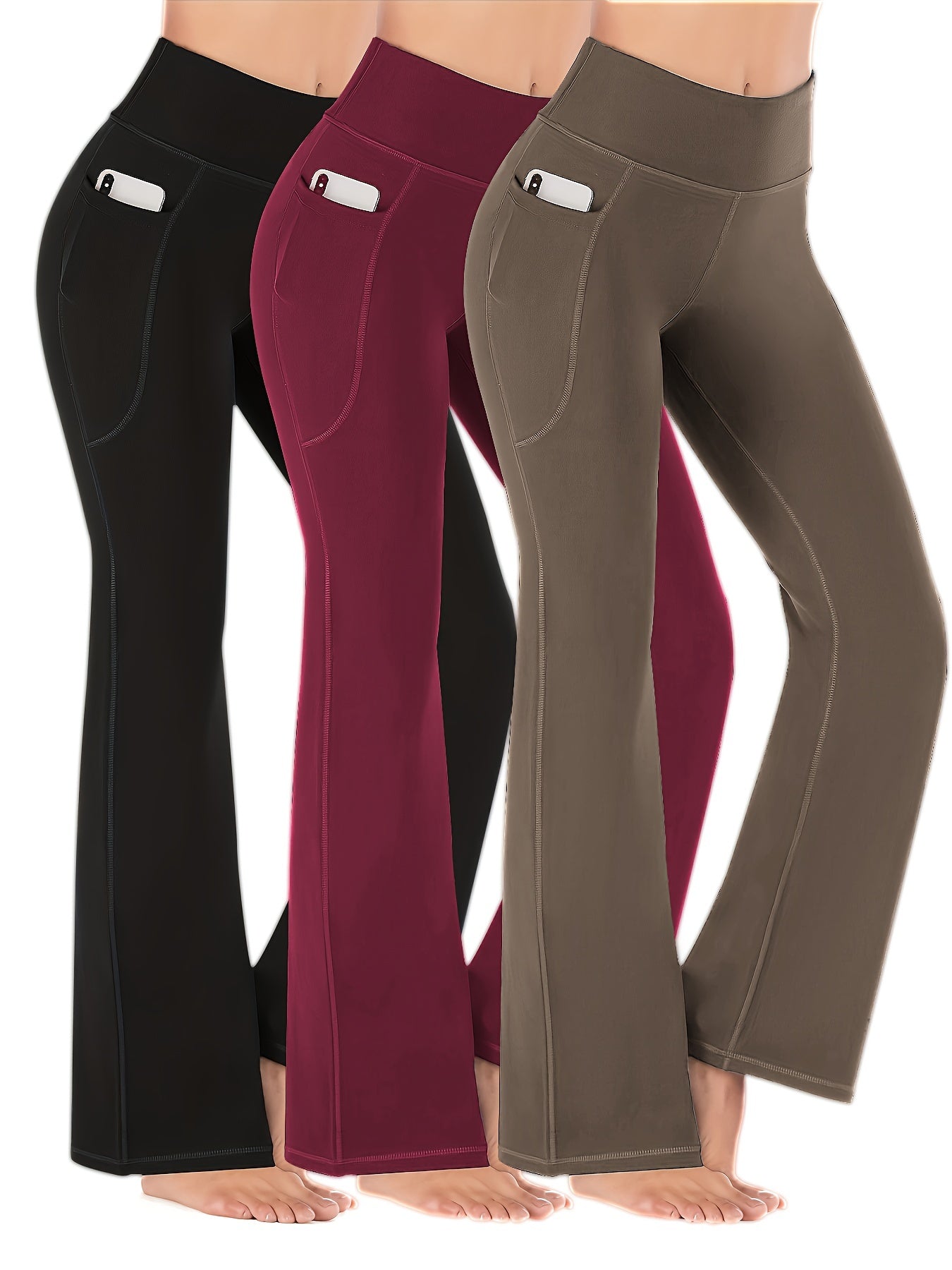 High-Waist Stretch Yoga Leggings with Pockets - Durable, Flare-Wide Leg, Non-Sheer Sports Pants for All Seasons