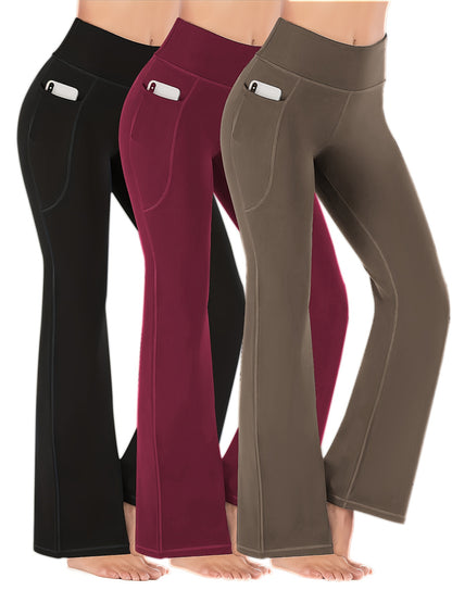High-Waist Stretch Yoga Leggings with Pockets - Durable, Flare-Wide Leg, Non-Sheer Sports Pants for All Seasons
