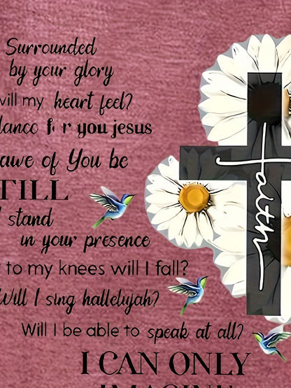 Floral & Letter Print Tee, Casual Long Sleeve Crew Neck T-shirt, Women's Clothing