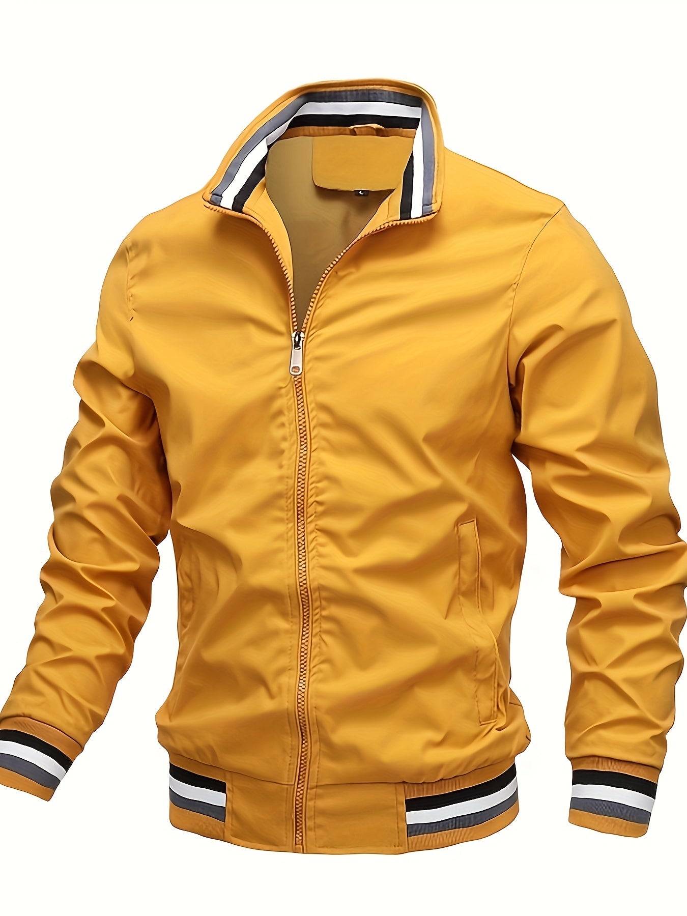 Men's Casual Stand Collar Jacket Coat Regular Fit College Hipster Windbreaker For Spring Autumn