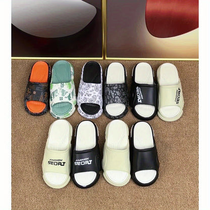 Cloud Slides Teardrop Motif Print Pillow Slippers - Non-Slip, Open-Toe, Breathable, Soft EVA Insoles, Slip-On Design, Perfect for Indoor, Outdoor, Beach, and Shower Use in Spring and Summer