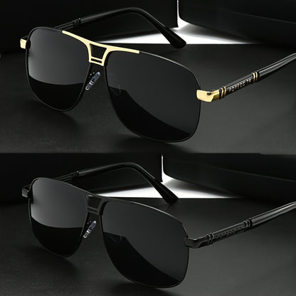 2pcs Retro-Style Men's Glasses With Polarized Lenses, PC Frame, Perfect For Outdoor Activities, Business, Travel, And Everyday Wear