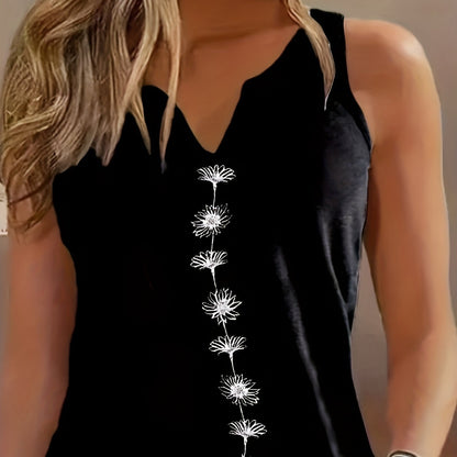 Chic Summertime Floral Tank Top – Breezy Sleeveless Notch Neck Design – Versatile Womens Fashion