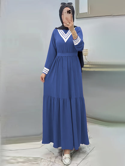 Ramadan Elegant Long Sleeve Tie Waist Maxi Modest Dress - Abayas for Women with Solid Color, Comfortable Wear, and Modest Fashion - Perfect for Islamic Occasions and Everyday Wear