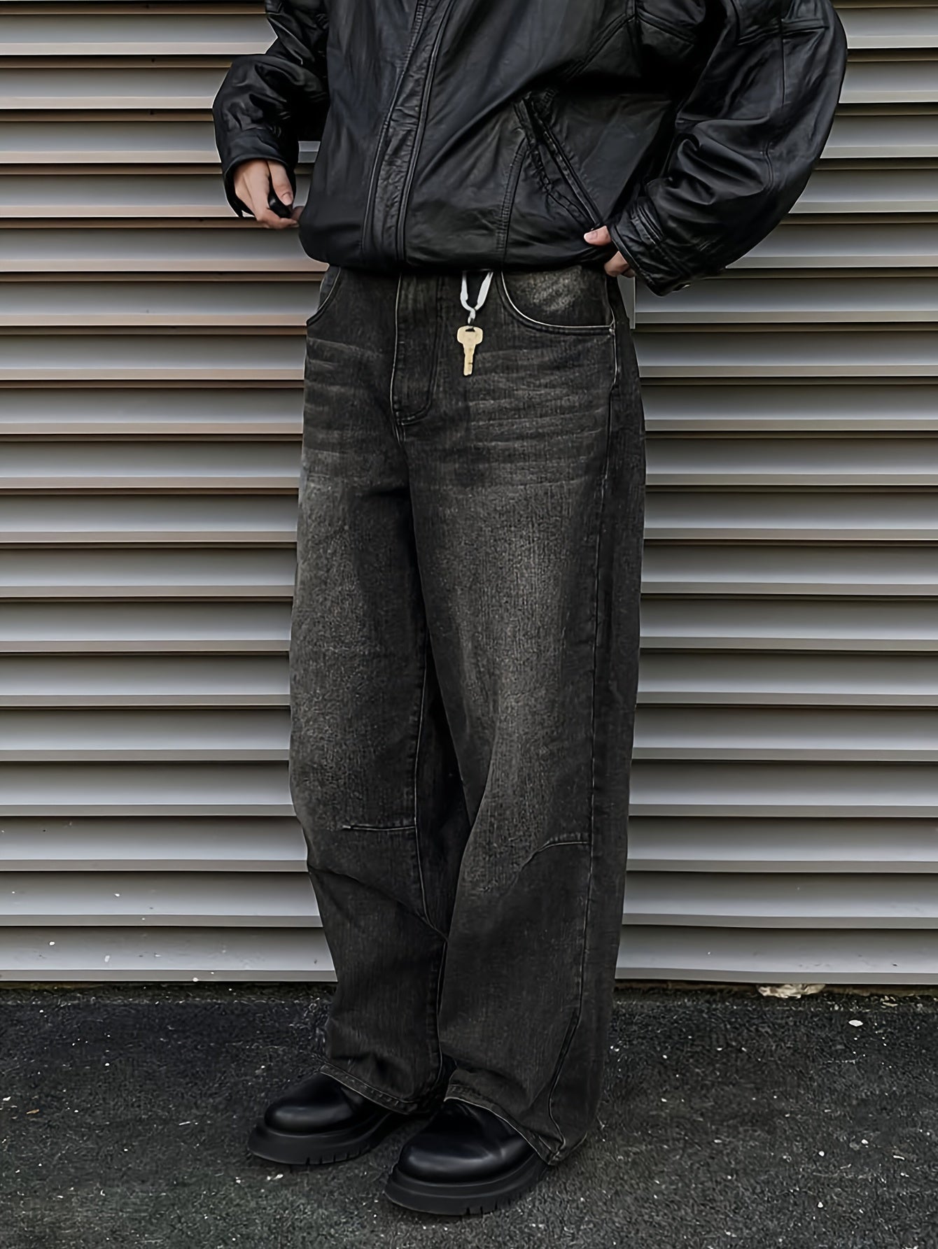 Men's Casual Wide Leg Jeans, Street Style Loose Fit Distressed Denim Pants