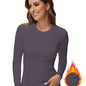 Women's Thermal Long Sleeve Crew Neck Shirt, Solid Color Bottoming Tops, Women's Clothing