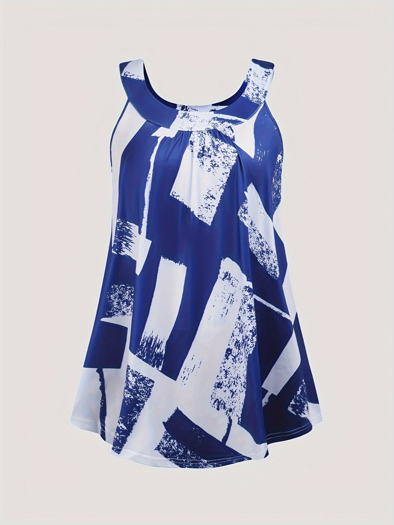 Plus Size Round Neck Colorblock Curved Hem Casual Tank Top