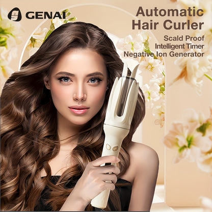 Genai Automatic Hair Curler: 28mm Barrel, 4 Temperature Settings, Negative Ion Generator, Intelligent Timer & Sensor, Auto Shut-Off for Safety