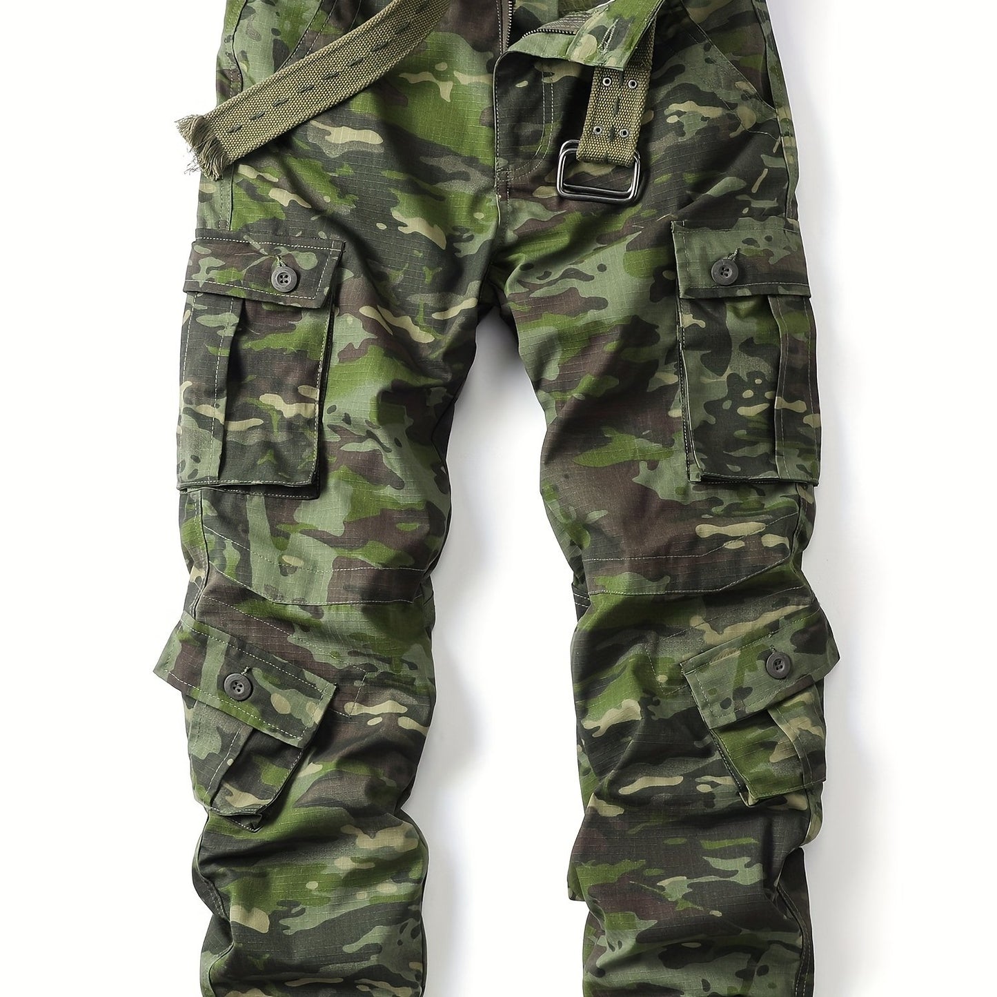 Mens Camouflage Cargo Pants - Relaxed Fit, Cuffed, Multiple Flap Pockets, Versatile, Durable, Ideal for Hiking, Workout, and Outdoors Activities in All Seasons - Belt Sold Separately