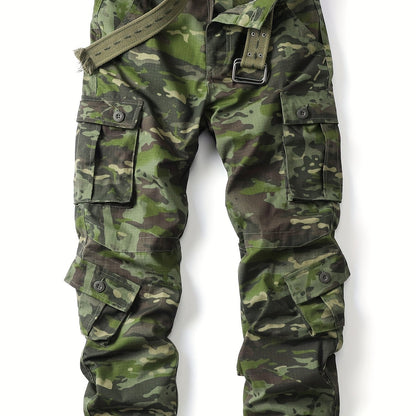 Mens Camouflage Cargo Pants - Relaxed Fit, Cuffed, Multiple Flap Pockets, Versatile, Durable, Ideal for Hiking, Workout, and Outdoors Activities in All Seasons - Belt Sold Separately