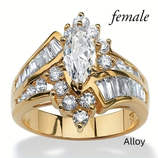 Fashionable Casual Romantic Stainless Steel Double-row Imitation Zirconia Ring