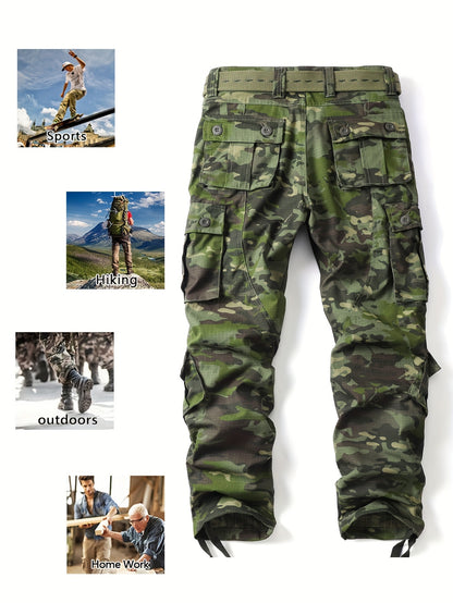 Mens Camouflage Cargo Pants - Relaxed Fit, Cuffed, Multiple Flap Pockets, Versatile, Durable, Ideal for Hiking, Workout, and Outdoors Activities in All Seasons - Belt Sold Separately