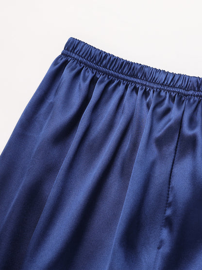 Solid Pajama Set, Long Sleeve Button Up Lapel Top & Pants Pj Set, Women's Sleepwear & Loungewear