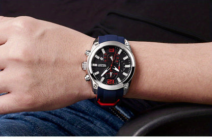 Megir Men's Chronograph Analog Quartz Watch - Date Function, Luminous Display, Soft Silicone Rubber Strap, Stylish Wristwatch Ideal for Gifts, Everyday Wear
