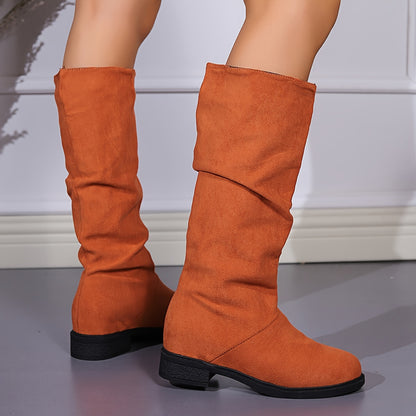 Women's Slouchy Mid Calf Boots, Comfortable Round Toe Pull On Shoes, Classic Boots For Koningsdag/King's Day