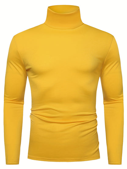 Long-Sleeved Multicolor Turtleneck Shirt for Men - Soft Medium Stretch Polyester Fabric, Regular Fit, High Neck Collar, Machine Washable, Perfect for Spring and Fall Seasons