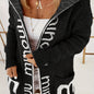 Chic Plus Size Open Front Hooded Cardigan - Long Sleeve & Letter Print, Cozy with Pockets, Ideal for Casual Outings