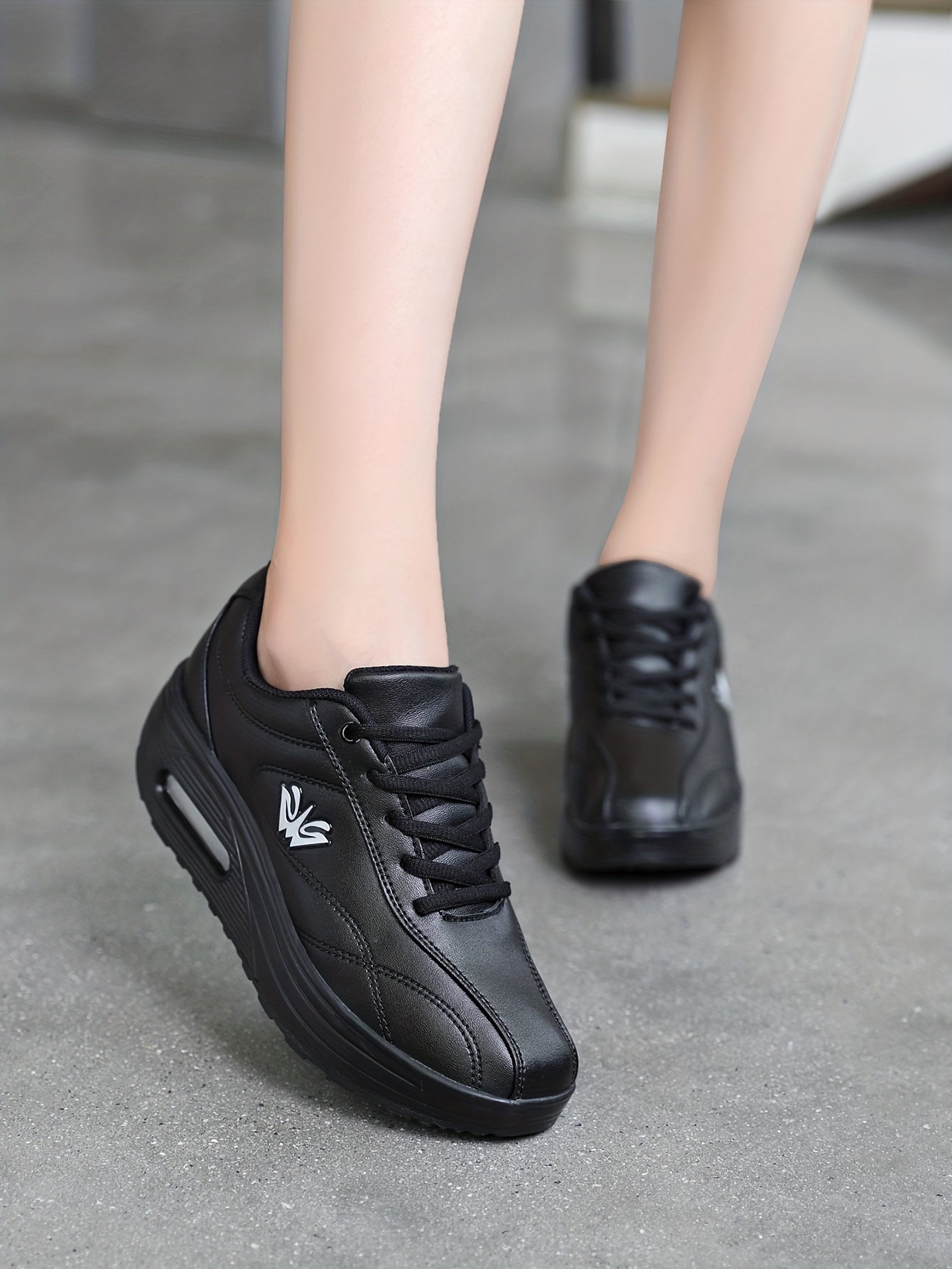 Women's Faux Leather Air Cushion Sneakers, Comfortable Thick Bottom Sport Shoes