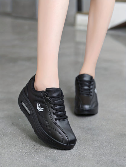 Women's Faux Leather Air Cushion Sneakers, Comfortable Thick Bottom Sport Shoes