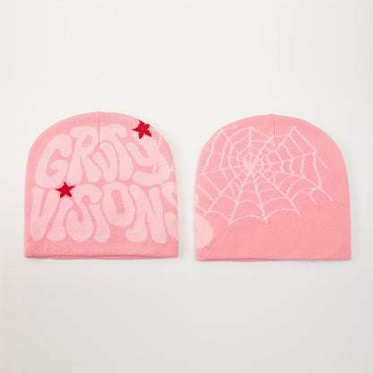 1pc Men's Funky "GRU VISION" Spider Web Knit Beanie - 100% Acrylic, Trendy Letter & Star Design in Multiple Colors, Soft & Stretchy Fabric for Casual Attire