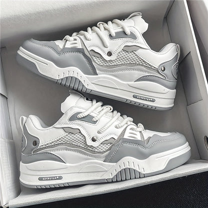 Womens Color Block Skate Sneakers - Lightweight & Comfortable with Thick Sole - Stylish Lace-Up Sport Shoes for Casual, Running, & Walking Adventures