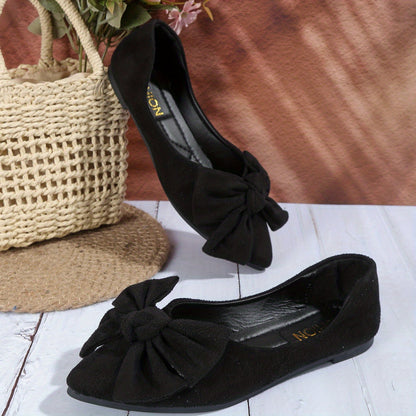 Lightweight Women's Elegant Point Toe Bowknot Decor Flat Shoes, Solid Color Dress Shoes