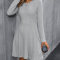 Womens Classic Ribbed Long Sleeve Dress - Stretchy, Solid Color, Elegant Crew Neck - Perfect for Everyday Style