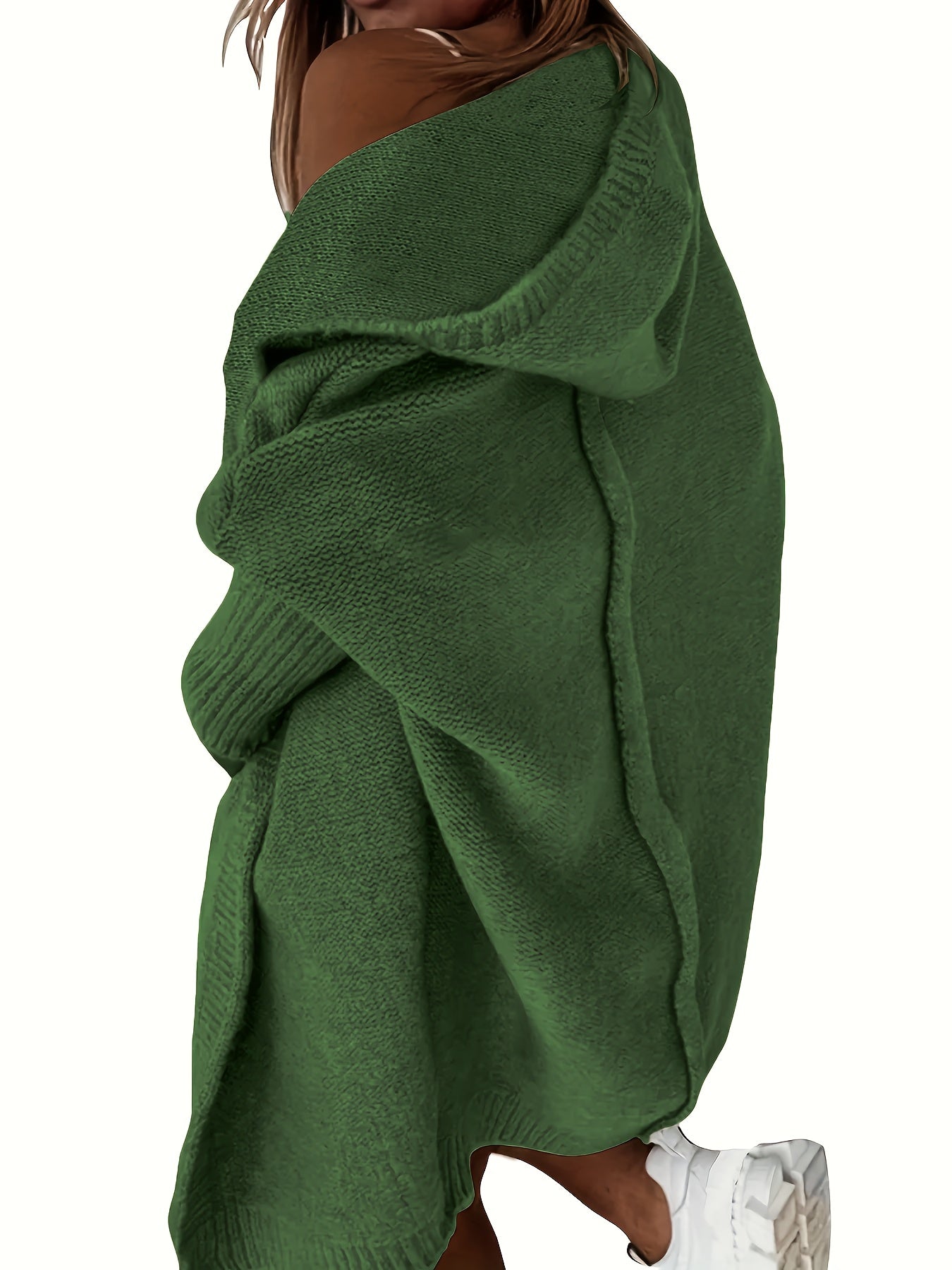 Plus Size Casual Cardigan, Women's Plus Solid Stitching Long Sleeve Hooded Open Front Slight Stretch Sweater Cardigan