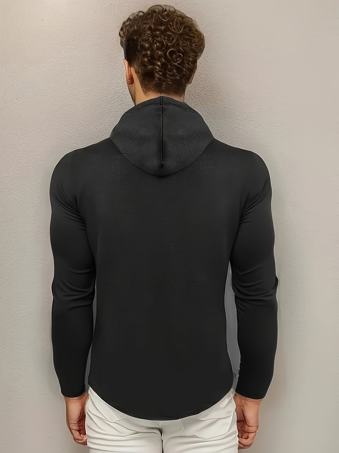 [1pc Long Sleeve Casual Hoodie] 1pc Men'S Casual Fashion Hoodie - Long Sleeve, Solid Color, Regular Fit, Knit Polyester, Micro-Elastic, Regular Length, Crew Neck Pullover