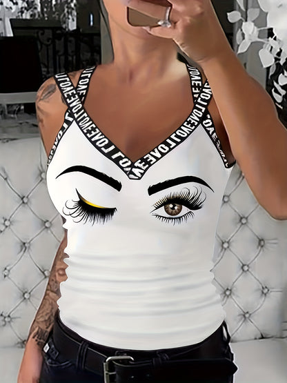 Fashionable Letter Tape Skull Print Tank Top - Bold Casual Wear for Women - Comfortable Sleeveless Style, Perfect for Summer