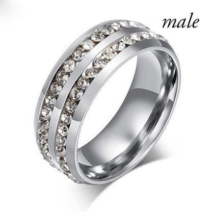 Fashionable Casual Romantic Stainless Steel Double-row Imitation Zirconia Ring
