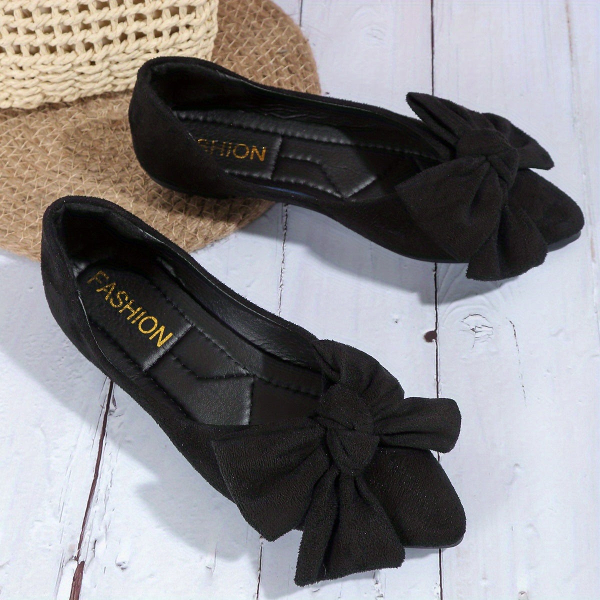 Lightweight Women's Elegant Point Toe Bowknot Decor Flat Shoes, Solid Color Dress Shoes